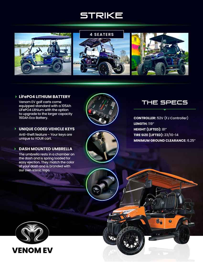 Venom EV 4-Seater Strike Electric Golf Cart Specification Brochure
