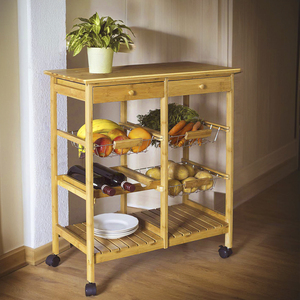 Bamboo Movable Rolling Kitchen Utility Cart with Wheels