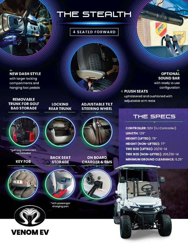 Venom EV Stealth 4-Seater Forward Facing SUV Golf Cart Datasheet
