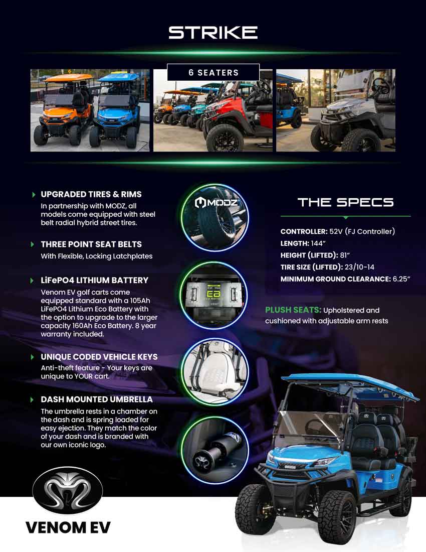 Venom EV 6-Seater Strike Extended Passenger Cart Datasheet