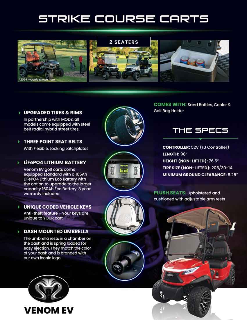 Venom EV 2-Seater Course Strike Technical Specification Sheet Brochure